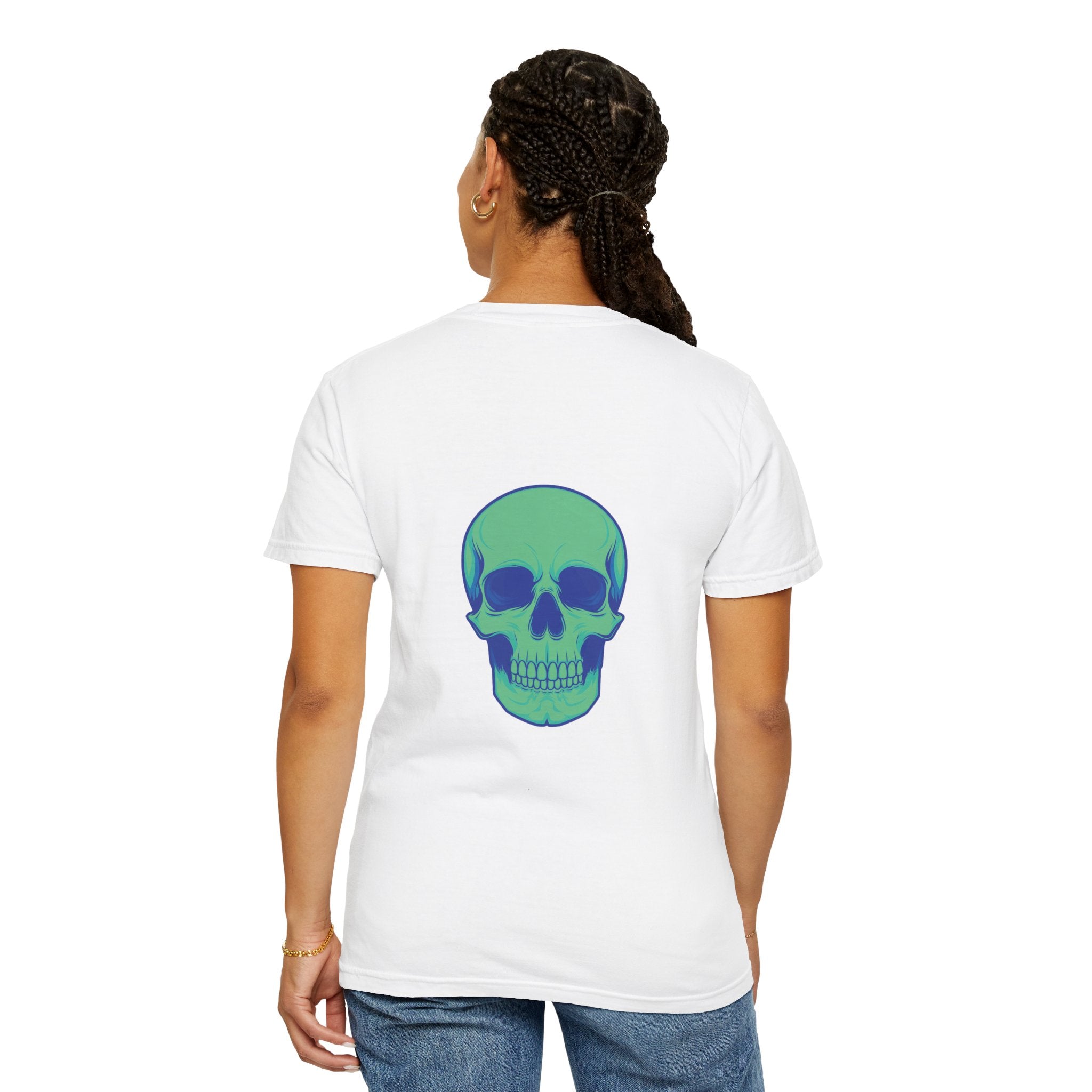 Skull Graphic T-Shirt — Neon Green Blue Skull Tee