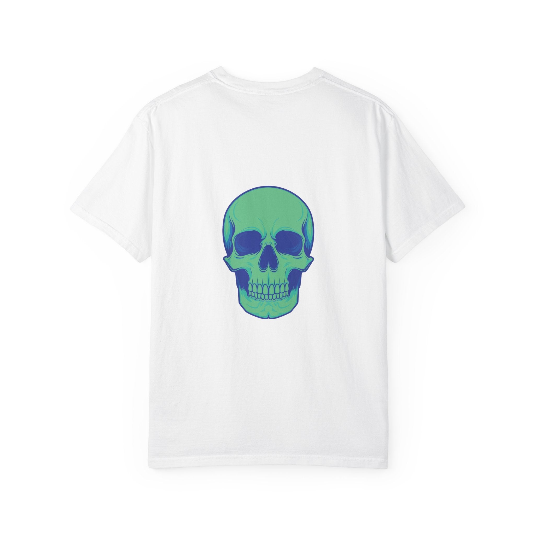 Skull Graphic T-Shirt — Neon Green Blue Skull Tee